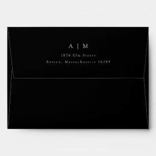 Enveloppe Mariage d'adresse de retour noir Monogramme classi