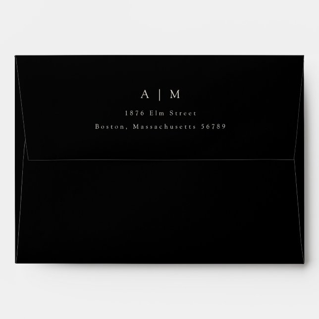 Enveloppe Mariage d'adresse de retour noir Monogramme classi (Dos (Haut rabat))