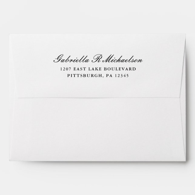 Enveloppe Mariage d'adresse de retour simple en noir et blan (Dos (Haut rabat))
