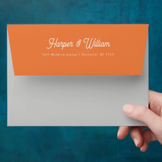 Enveloppe Mariage d'adresse fleurie orange (Hand)