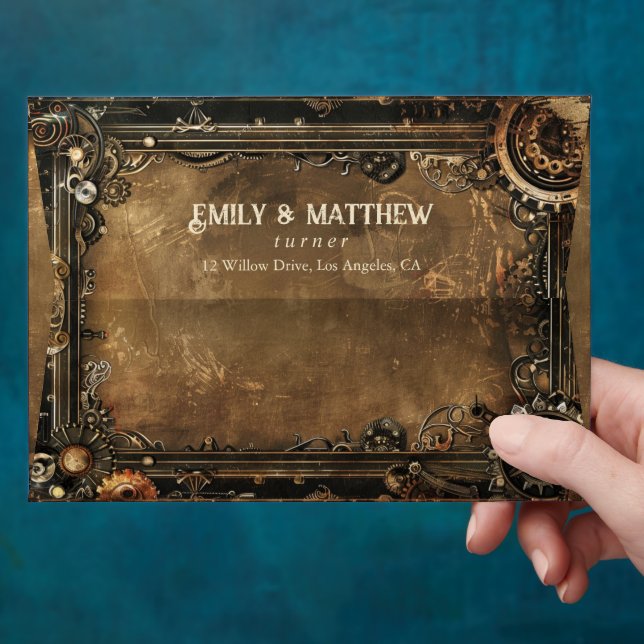 Enveloppe Mariage d'affaires Steampunk Noir (Hand)