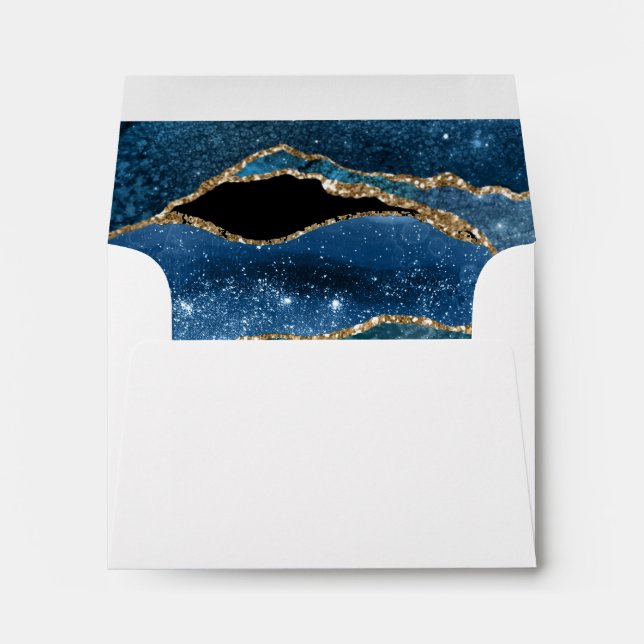 Enveloppe Mariage d'agate d'or bleu moderne RSVP (Dos (Bas))