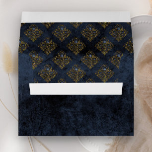 Enveloppe Mariage Damask Or Rustique Bleu Marine
