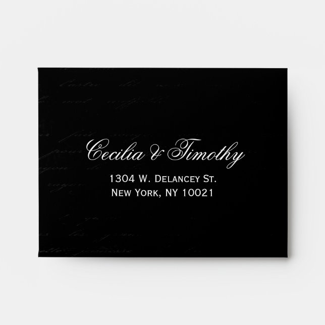Enveloppe Mariage damassé classique noir et blanc RSVP Linen (Devant)