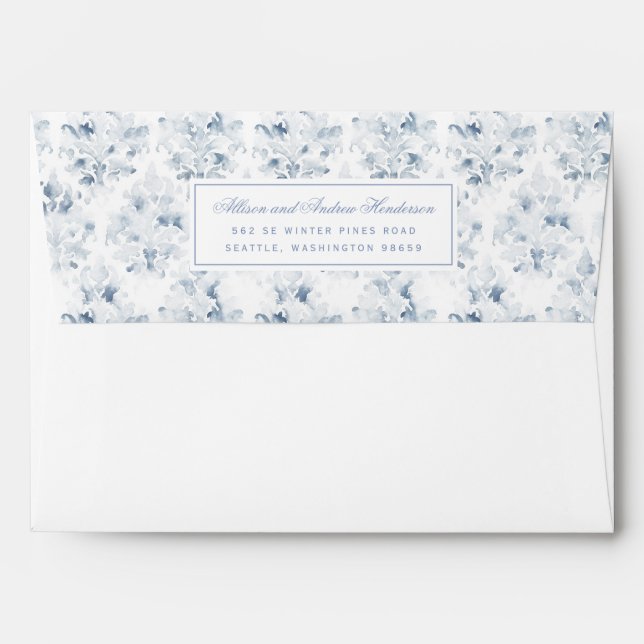 Enveloppe Mariage damassé couleur bleu et blanc (Dos (Haut rabat))