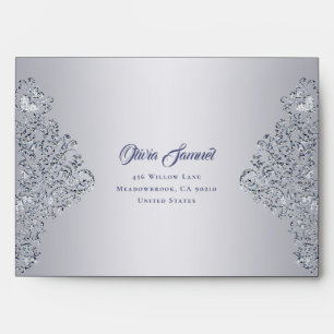 Enveloppe Mariage damassé Diamant Argent