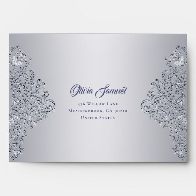 Enveloppe Mariage damassé Diamant Argent (Devant)