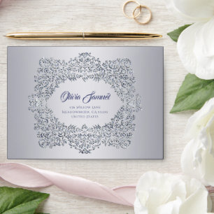 Enveloppe Mariage damassé diamant argenté