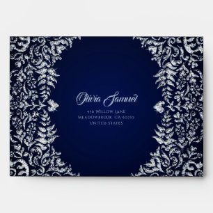 Enveloppe Mariage damassé foncée Diamant Bleu