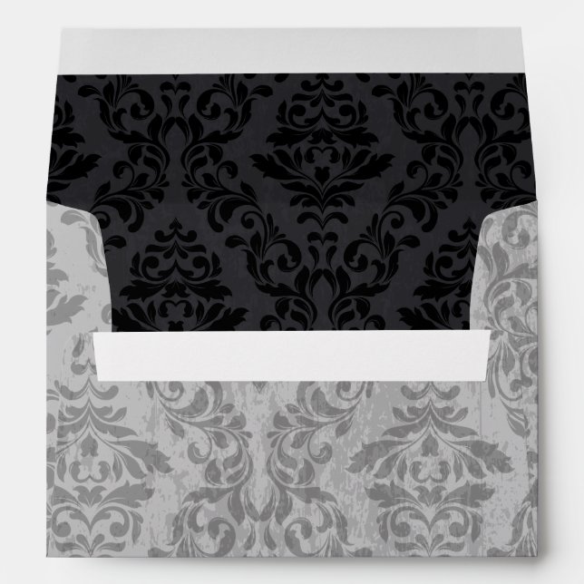 Enveloppe Mariage damassé noir et gris (Dos (Bas))