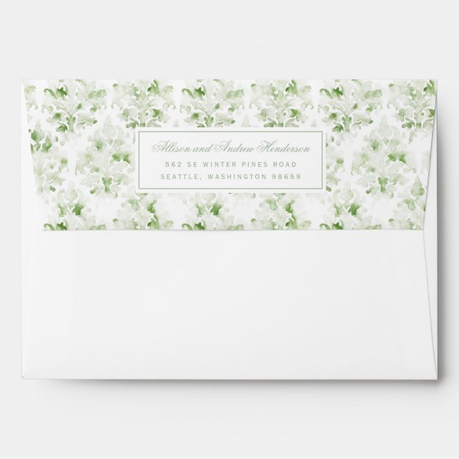 Enveloppe Mariage damassé Sage et White Watercolor (Dos (Haut rabat))