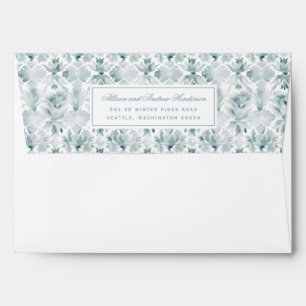 Enveloppe Mariage damassé turquoise et blanche Wat
