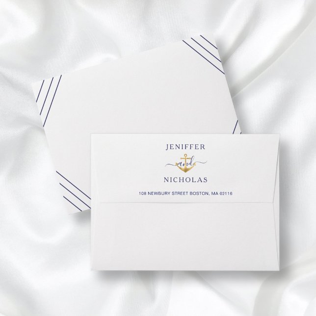 Enveloppe Mariage d'ancre d'or nautique élégant (Créateur téléchargé)