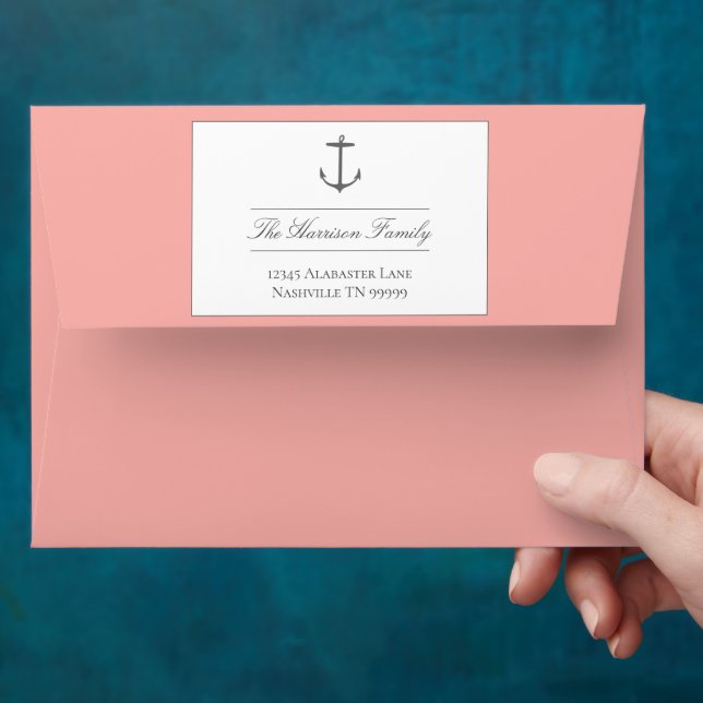 Enveloppe Mariage d'Ancres nautiques simple | Corail (Hand)