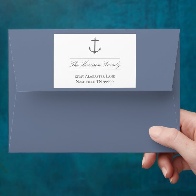 Enveloppe Mariage d'Ancres nautiques simple | Dusty Blue (Hand)