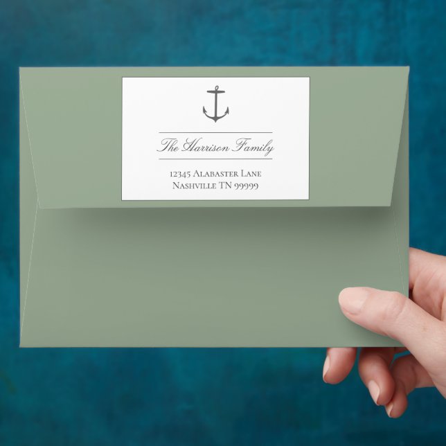 Enveloppe Mariage d'Ancres nautiques simple | Sage Green (Hand)