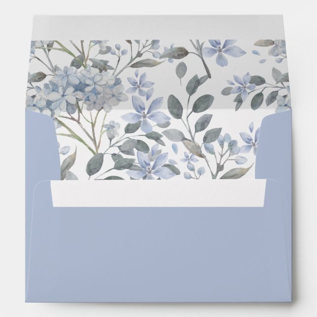 Enveloppe Mariage d'aquarelle Blue Hydrangeas (Dos (Bas))