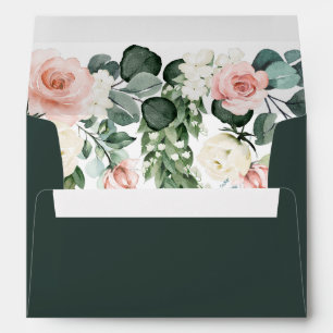 Enveloppe Mariage d'aquarelle couleur vert émeraude rose Ros