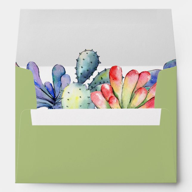 Enveloppe Mariage d'aquarelle de cactus succulent (Dos (Bas))