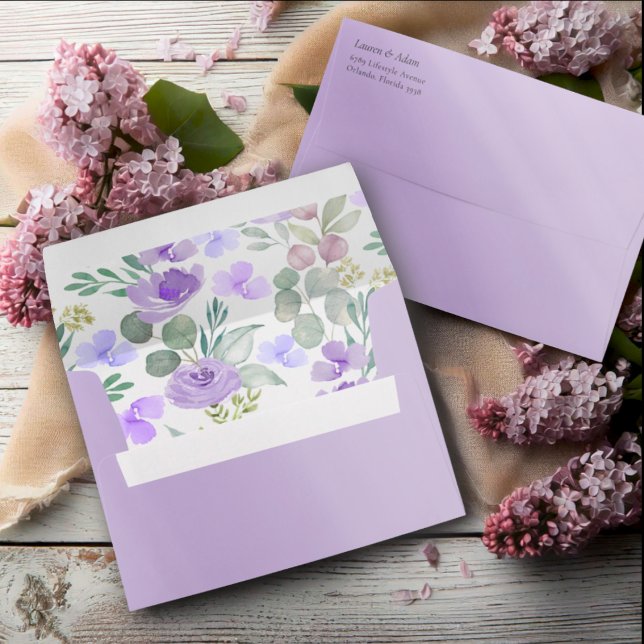 Enveloppe Mariage d'aquarelle de couleur violet rustique (Créateur téléchargé)