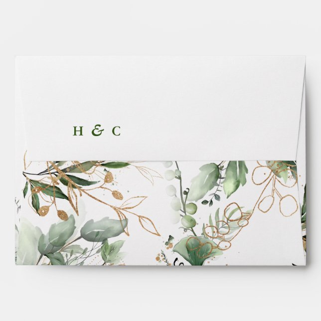 Enveloppe Mariage d'aquarelle de l'Eucalyptus botanique (Dos (Haut rabat))