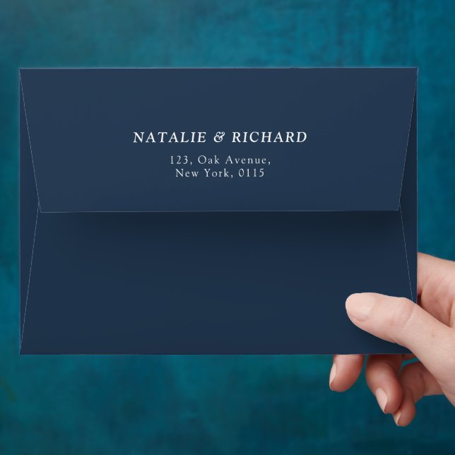 Enveloppe Mariage d'aquarelle fleurie bleu et terre cuite (Hand)