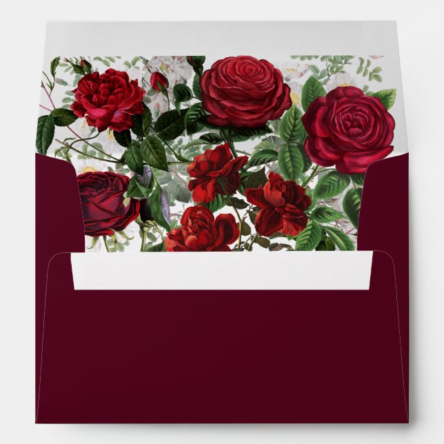 Enveloppe Mariage d'aquarelle florale de Bourgogne 5x7 Invit (Dos (Bas))