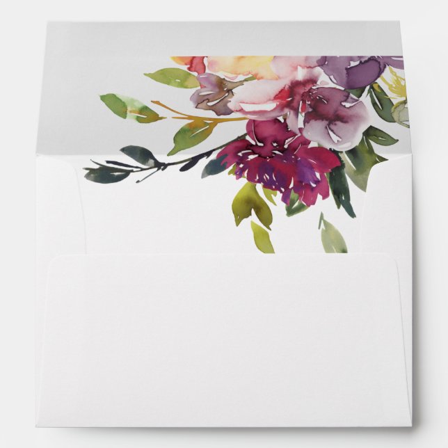 Enveloppe Mariage d'aquarelle rose foncé violet (Dos (Bas))