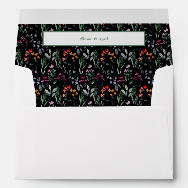 Enveloppe Mariage d'aquarelle Whimsical Black Floral (Dos (Bas))