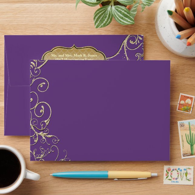 Enveloppe Mariage d'araignée dorée de feuilles de coeur viol (Desk)