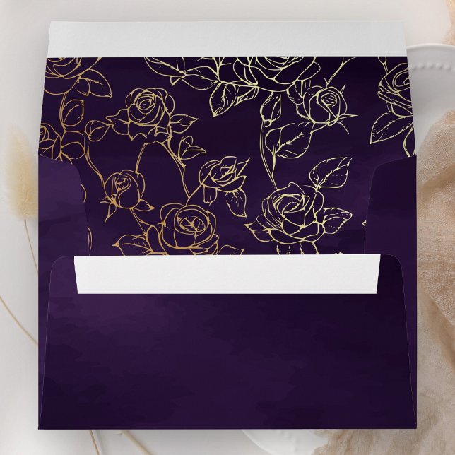 Enveloppe Mariage d'art de la ligne d'or violet foncé (Créateur téléchargé)
