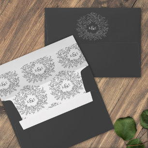 Enveloppe Mariage d'art monogramme blanc gris foncé classiqu