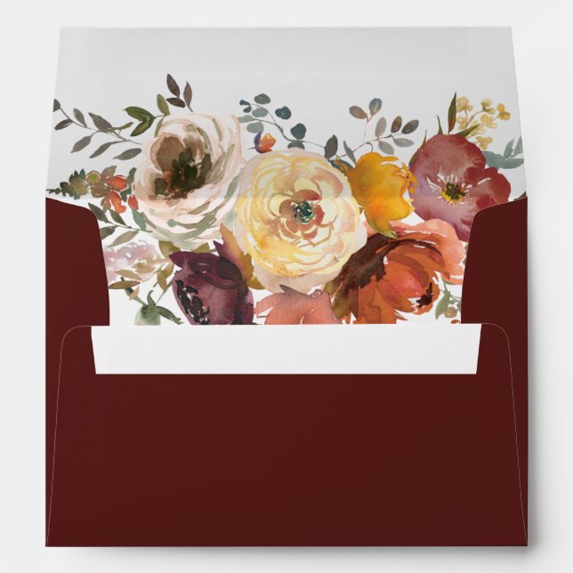 Enveloppe Mariage de automne d'aquarelle Bourgogne (Dos (Bas))