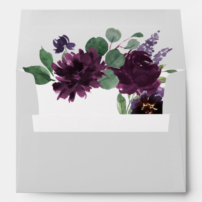 Enveloppe Mariage de automne de pivoine gris violet gris arg (Dos (Bas))