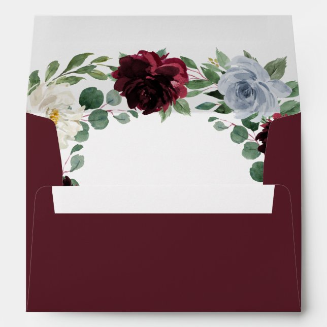 Enveloppe Mariage de automne floral bleu Dusty (Dos (Bas))