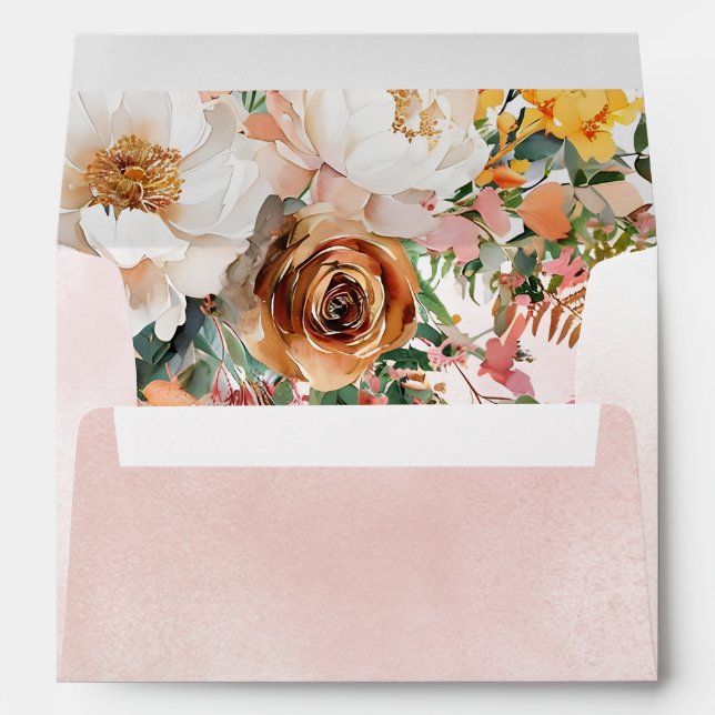 Enveloppe Mariage de automne Floral Orange Rustique (Dos (Bas))