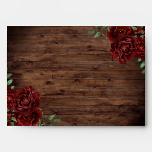 Enveloppe Mariage de bois rustique de rose rousse de Bourgog