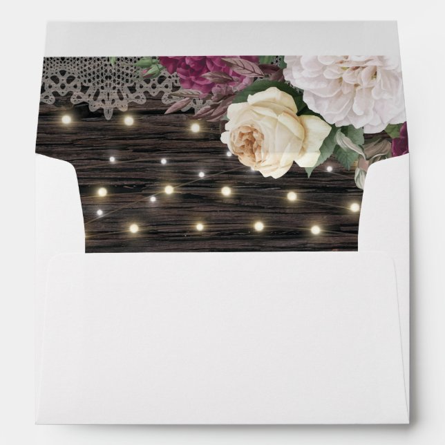 Enveloppe Mariage de bois rustique Floral (Dos (Bas))