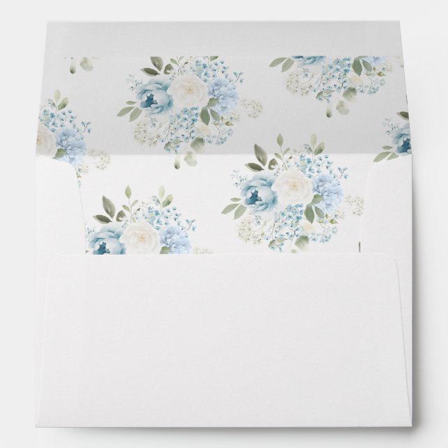 Enveloppe Mariage de bouquet floral bleu clair (Dos (Bas))