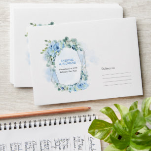 Enveloppe Mariage de cadre géométrique bleu-bleu-bleu fleuri