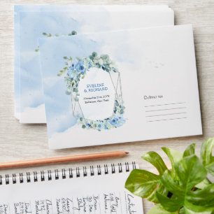 Enveloppe Mariage de cadre géométrique bleu-bleu-bleu fleuri