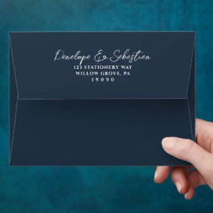 Enveloppe Mariage de calligraphie classique bleu marine simp