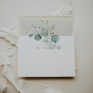 Enveloppe Mariage de calligraphie Gold Green Eucal