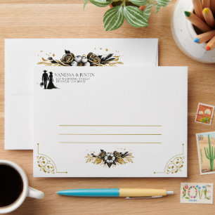 Enveloppe Mariage de campagne noir et or