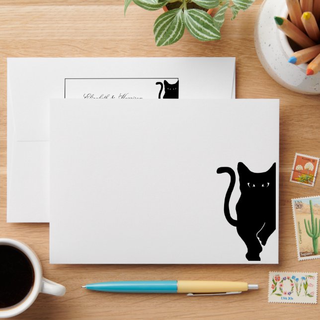 Enveloppe Mariage de chat noir Whimsical moderne (Desk)
