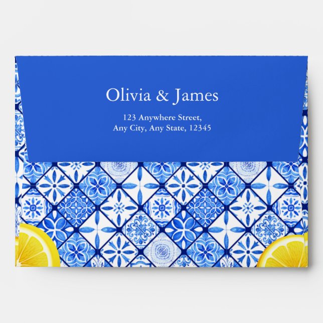 Enveloppe Mariage de citron bleu méditerranéen italien (Dos (Haut rabat))