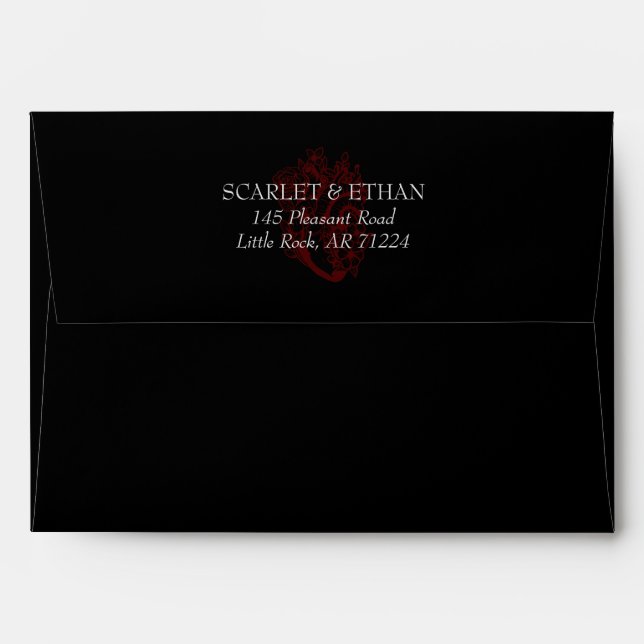 Enveloppe Mariage de coeur rouge gothique noir (Dos (Haut rabat))