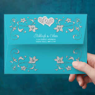 Enveloppe Mariage de Coeurs d'Amour Turquoise et A