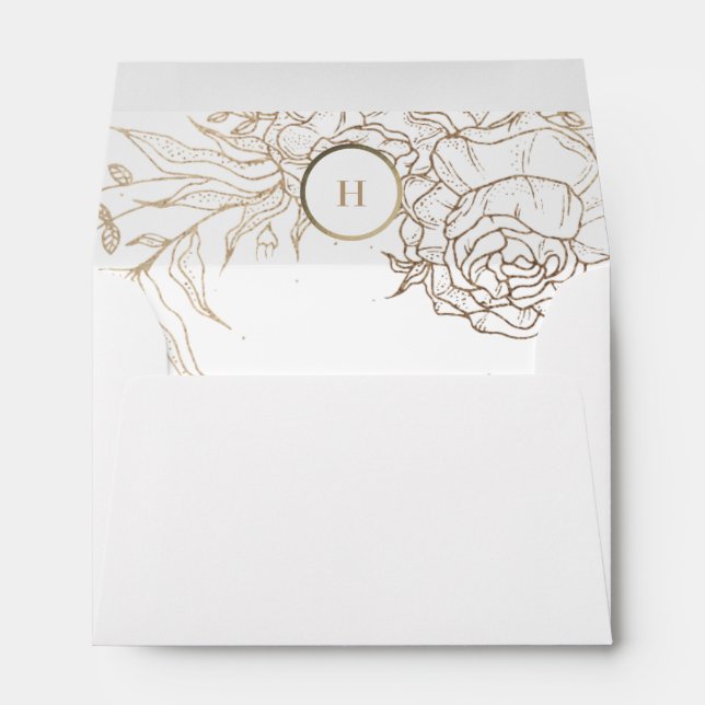 Enveloppe Mariage de couronne de monogramme en or et blanc m (Dos (Bas))