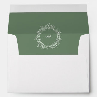 Enveloppe Mariage de couronne de monogramme vert Sage